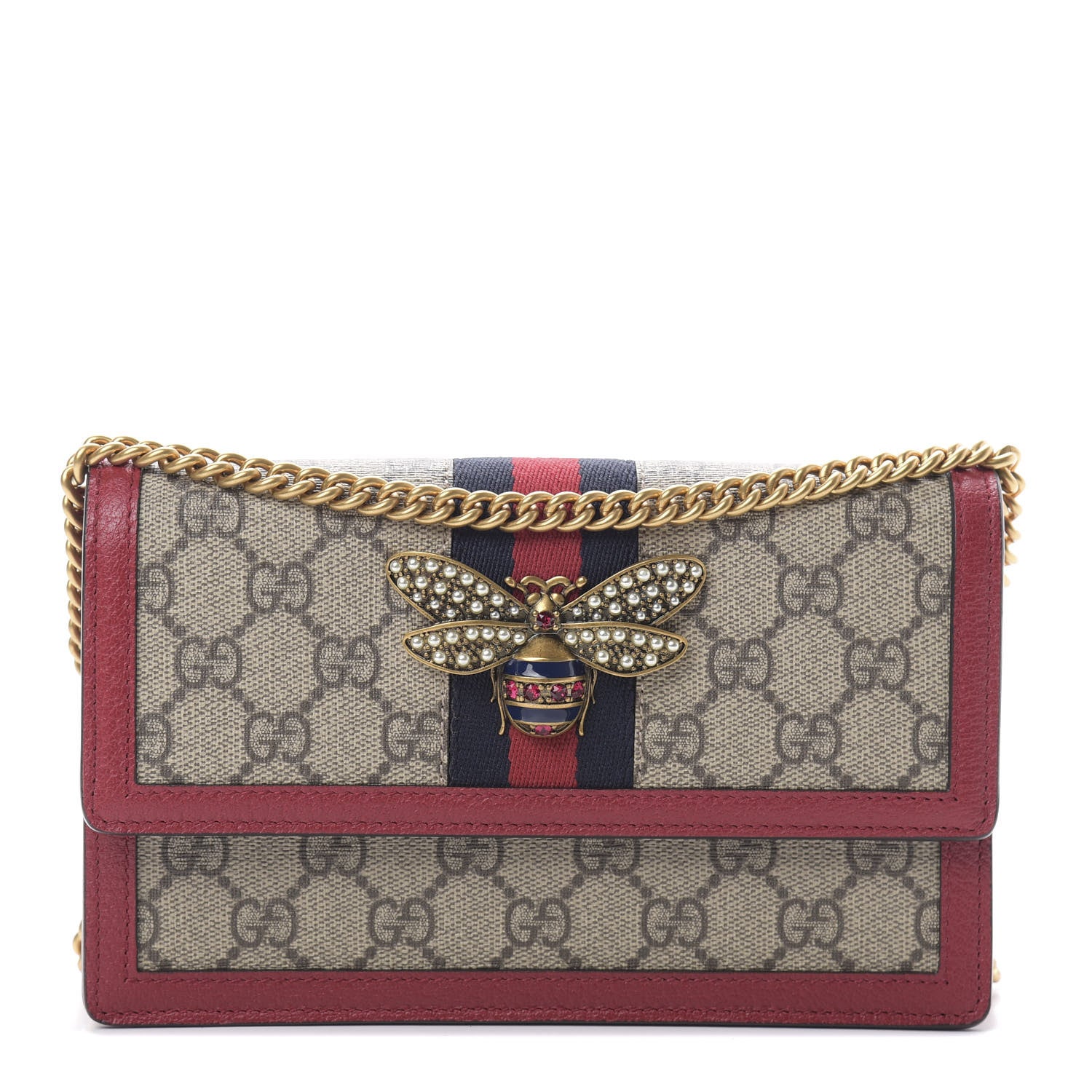 Gucci GG Supreme Monogram Web Queen Margaret Chain Wallet Red 1 of 10