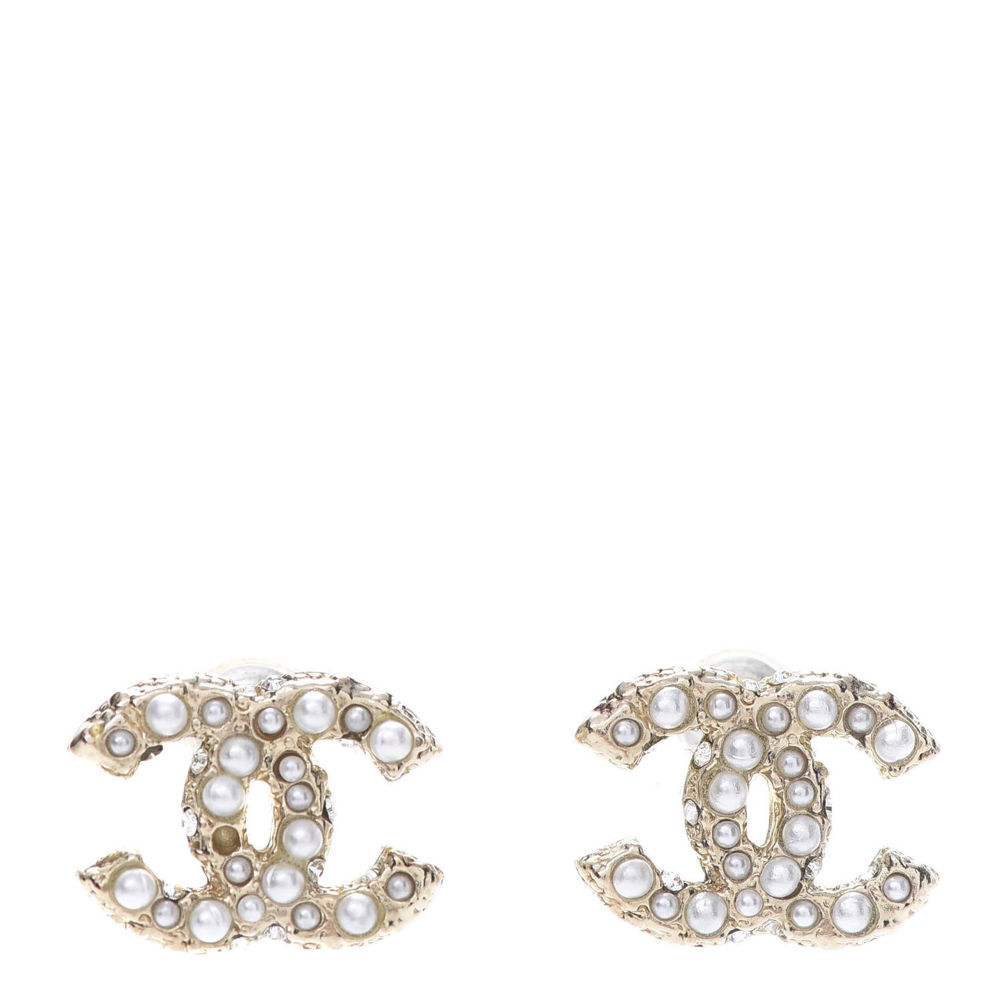 Pearl Crystal CC Stud Earrings Gold