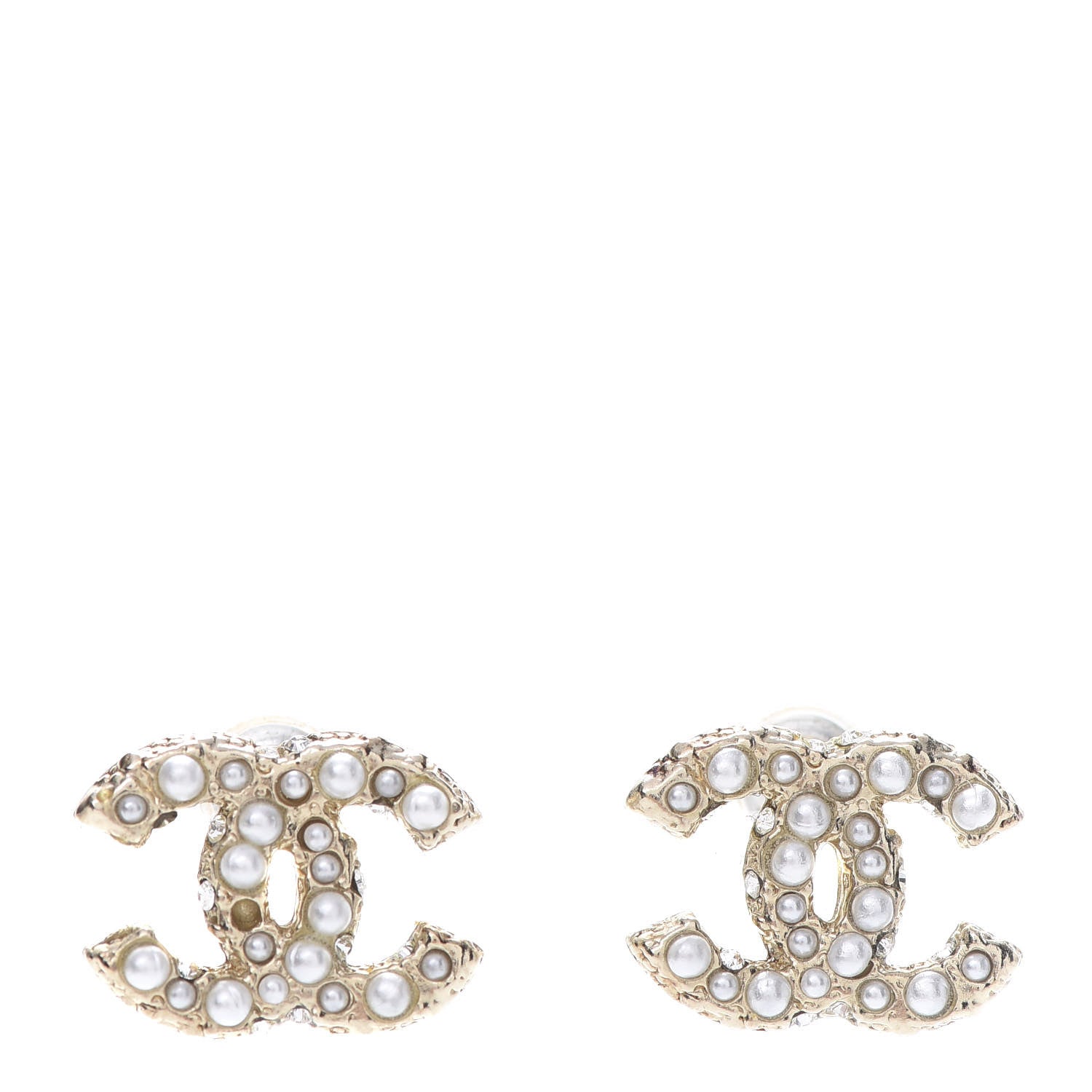 Chanel Pearl Crystal CC Stud Earrings Gold 1 of 6