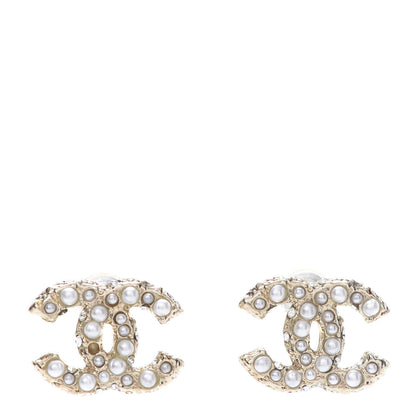 Chanel Pearl Crystal CC Stud Earrings Gold 1 of 6