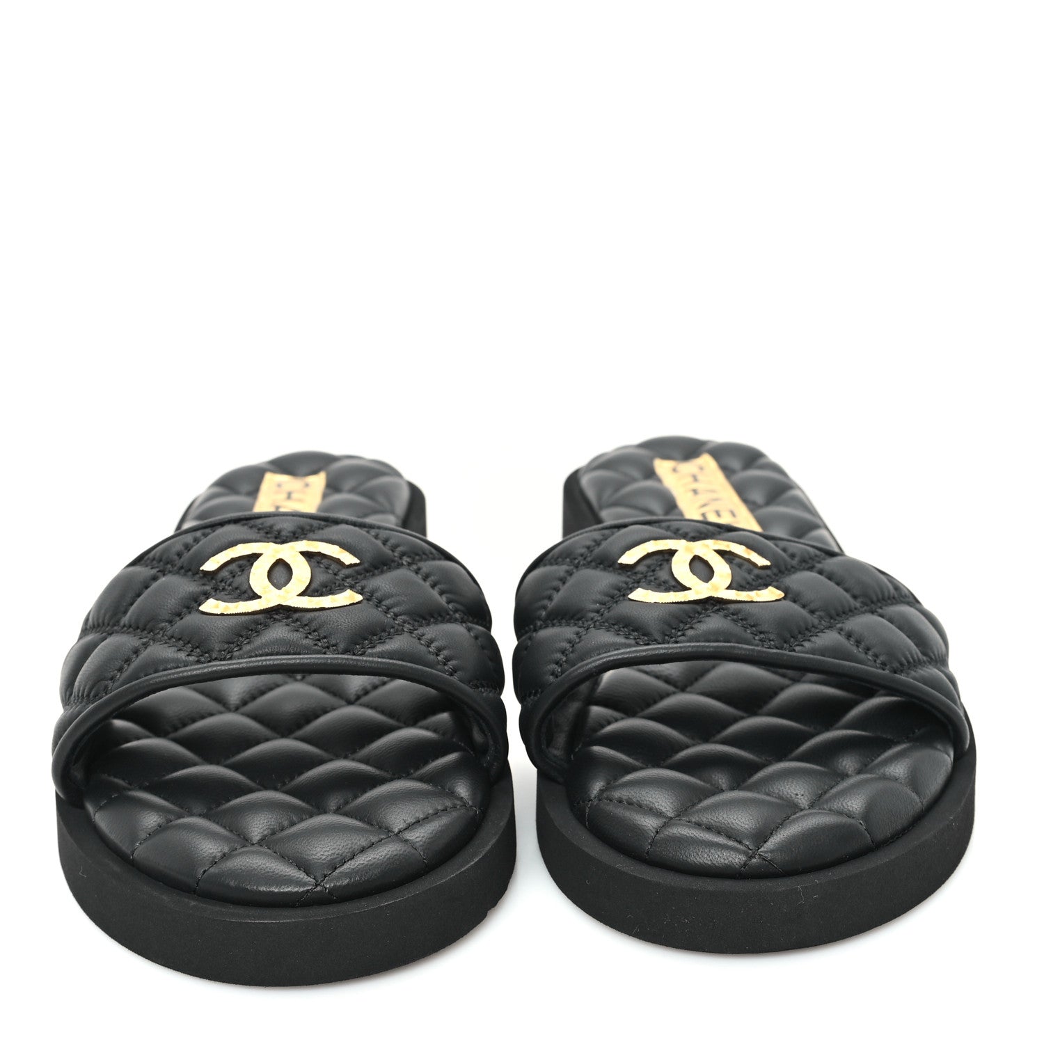 Chanel Lambskin Quilted Textured CC Mules Sandals 38.5 Black 3 of 9