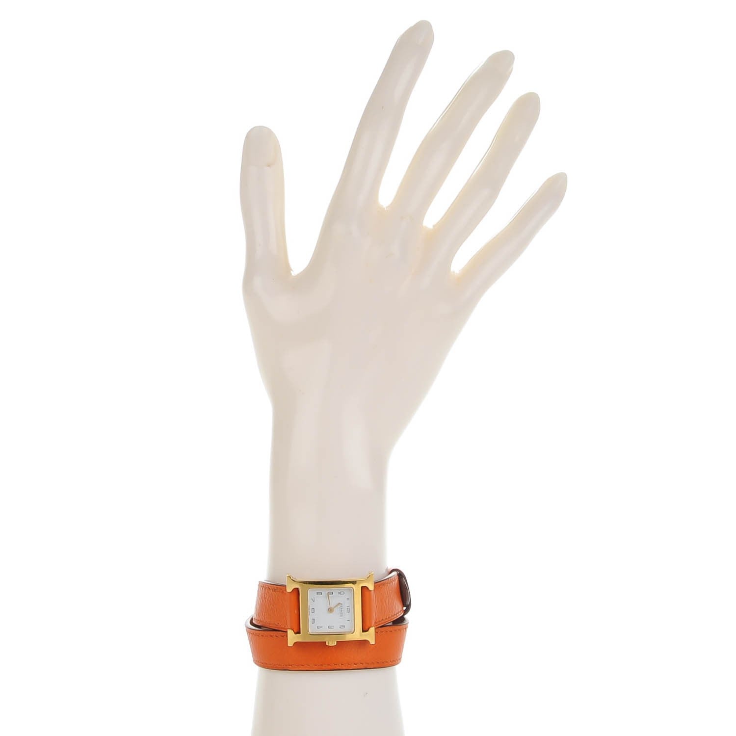 Hermes Stainless Steel Swift 21mm Heure H Hour Double Tour Quartz Watch Orange 2 of 10