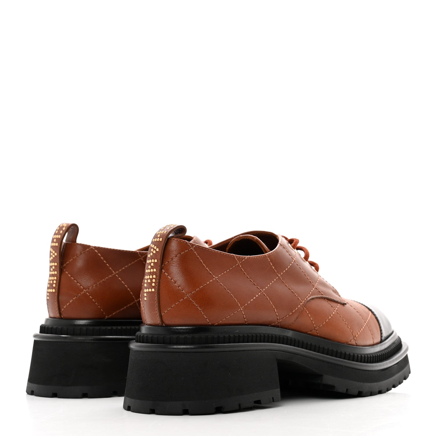 Chanel Calfskin Patent Stitched Cap Toe Lace Up Oxfords 39 Brown Black 4 of 7