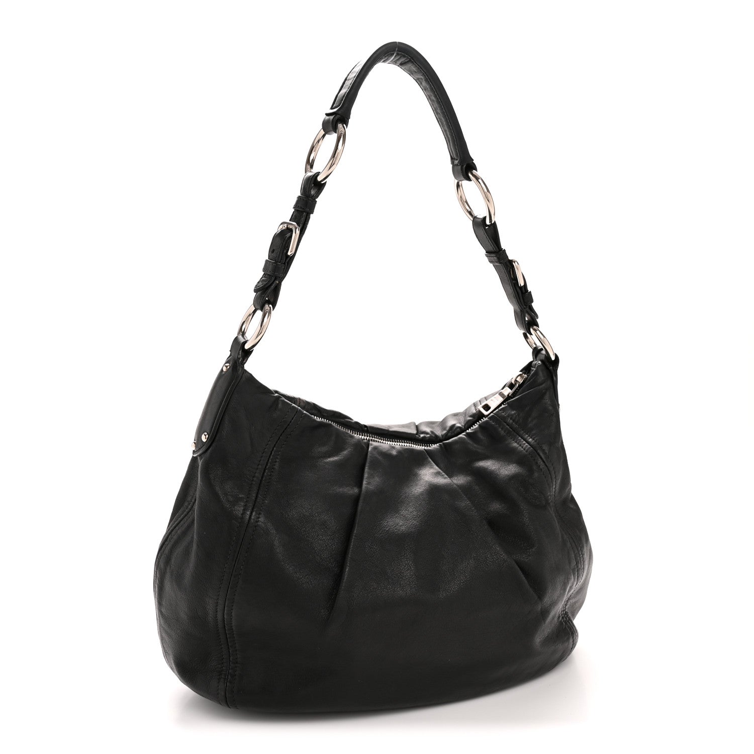 Prada Soft Calf Pleated Hobo Black 3 of 15