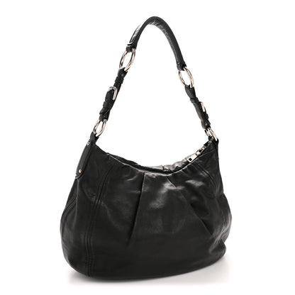 Prada Soft Calf Pleated Hobo Black 3 of 15