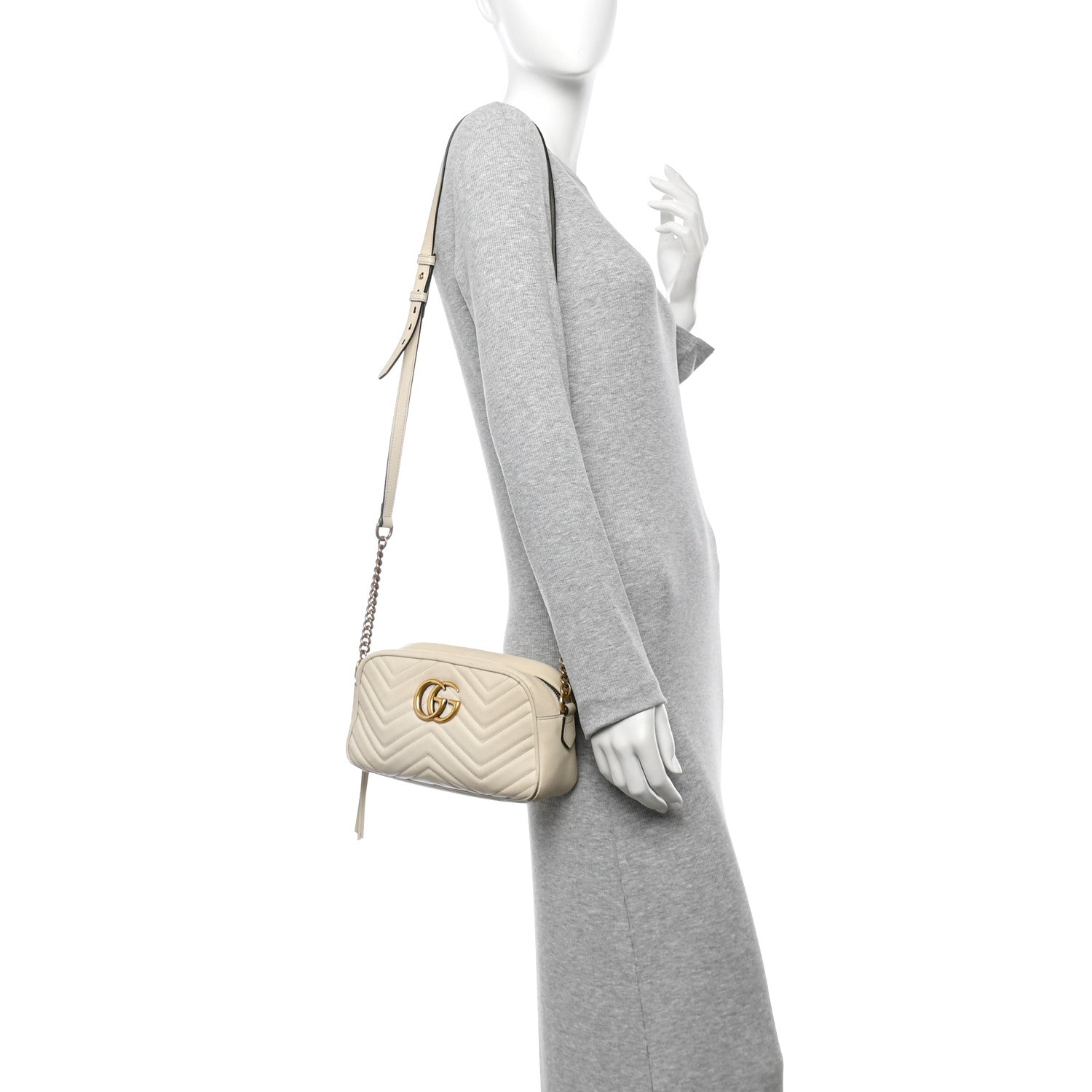 Gucci Calfskin Matelasse Small GG Marmont Chain Shoulder Bag White 2 of 18