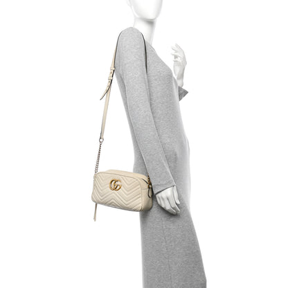 Gucci Calfskin Matelasse Small GG Marmont Chain Shoulder Bag White 2 of 18
