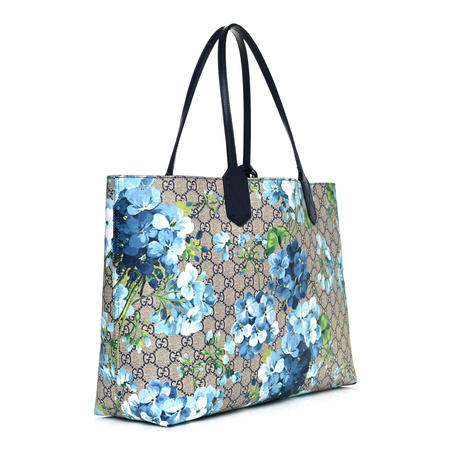 Gucci GG Supreme Monogram Blooms Medium Reversible Tote Beige Blue Navy 2 of 15