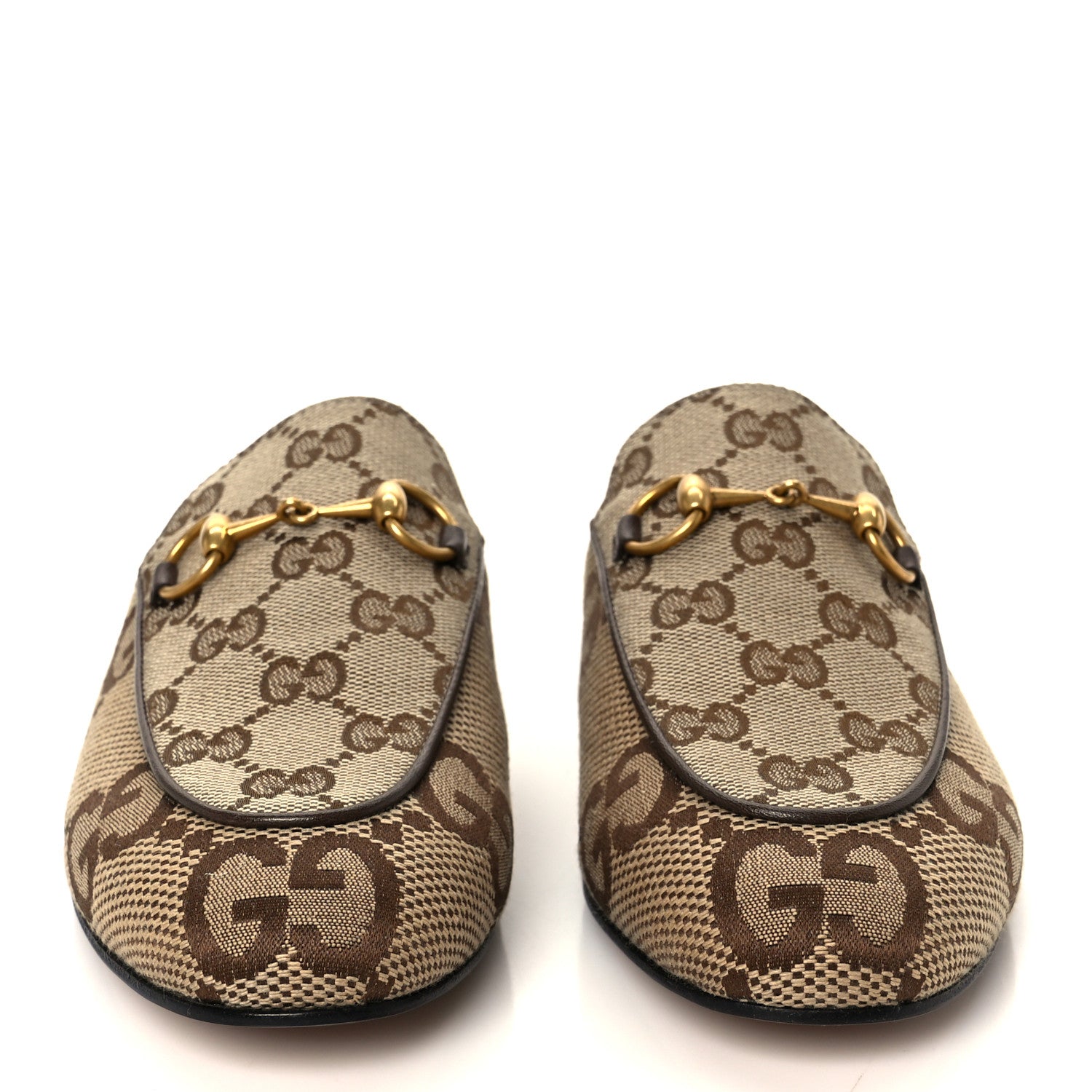 Gucci Monogram Jumbo GG Malaga Kid Womens Princetown Slippers 35 Camel Ebony New Acero Beige 3 of 10
