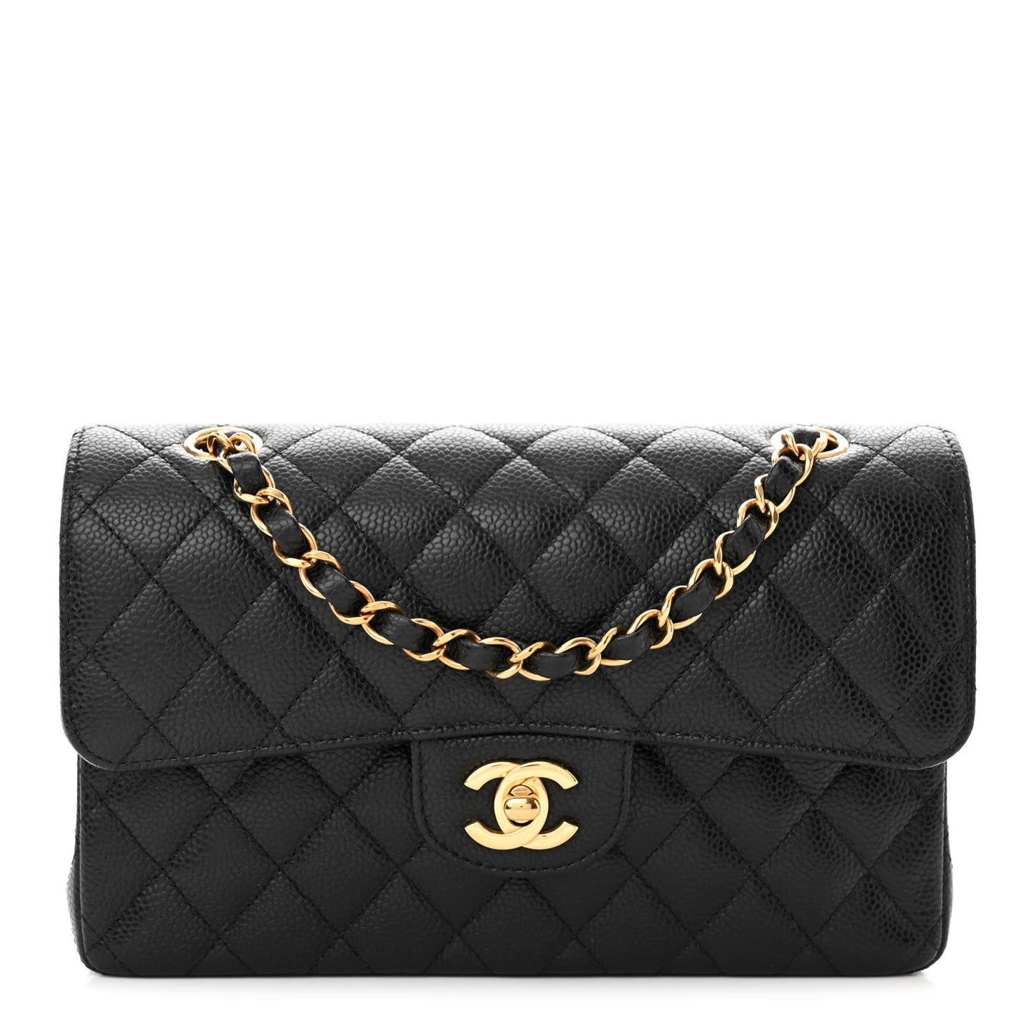 Caviar Quilted Small Double Flap Black