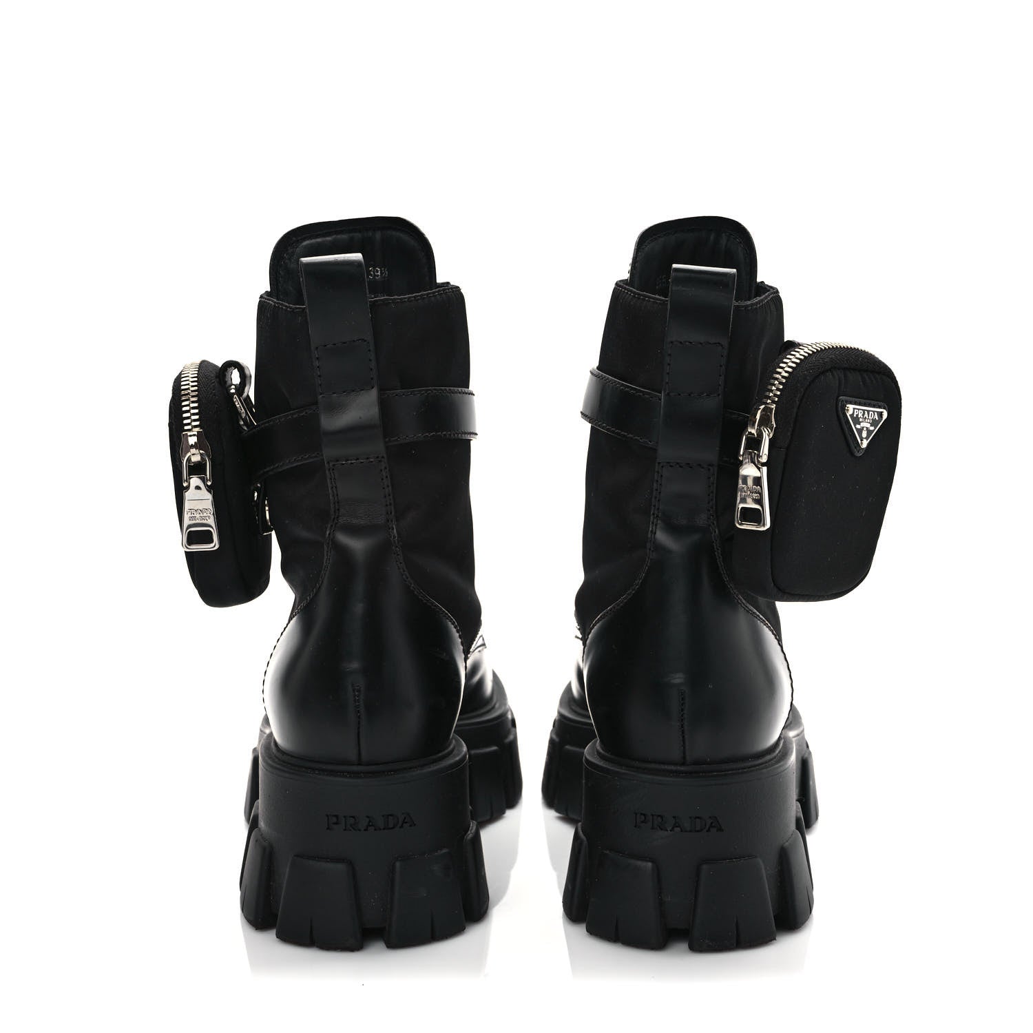 Prada Spazzolato Rois Nylon Metal Triangle Logo Monolith Pouch Pocket 55mm Boots 39.5 Black 5 of 8
