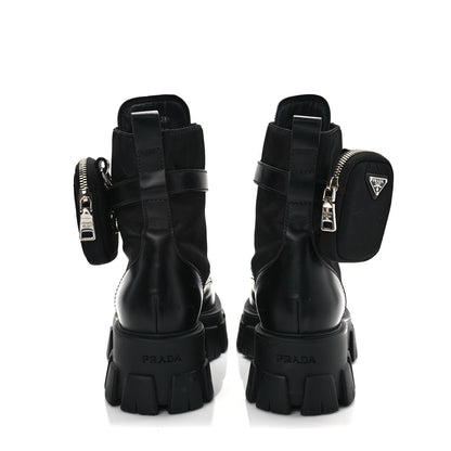 Prada Spazzolato Rois Nylon Metal Triangle Logo Monolith Pouch Pocket 55mm Boots 39.5 Black 5 of 8