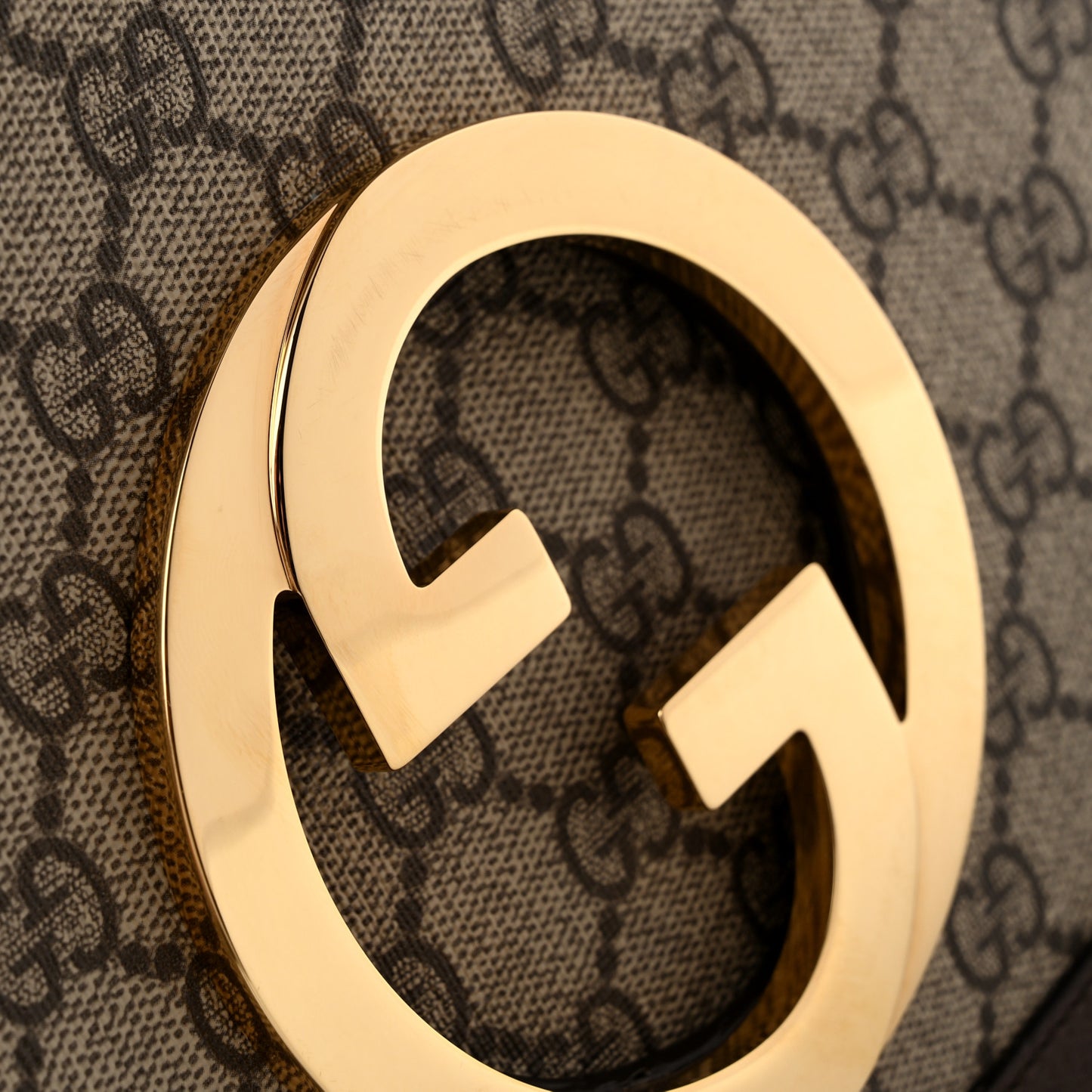 GG Supreme Monogram Textured Dollar Calfskin Web Medium Blondie Top Handle Shoulder Flap Bag Beige Ebony New Acero