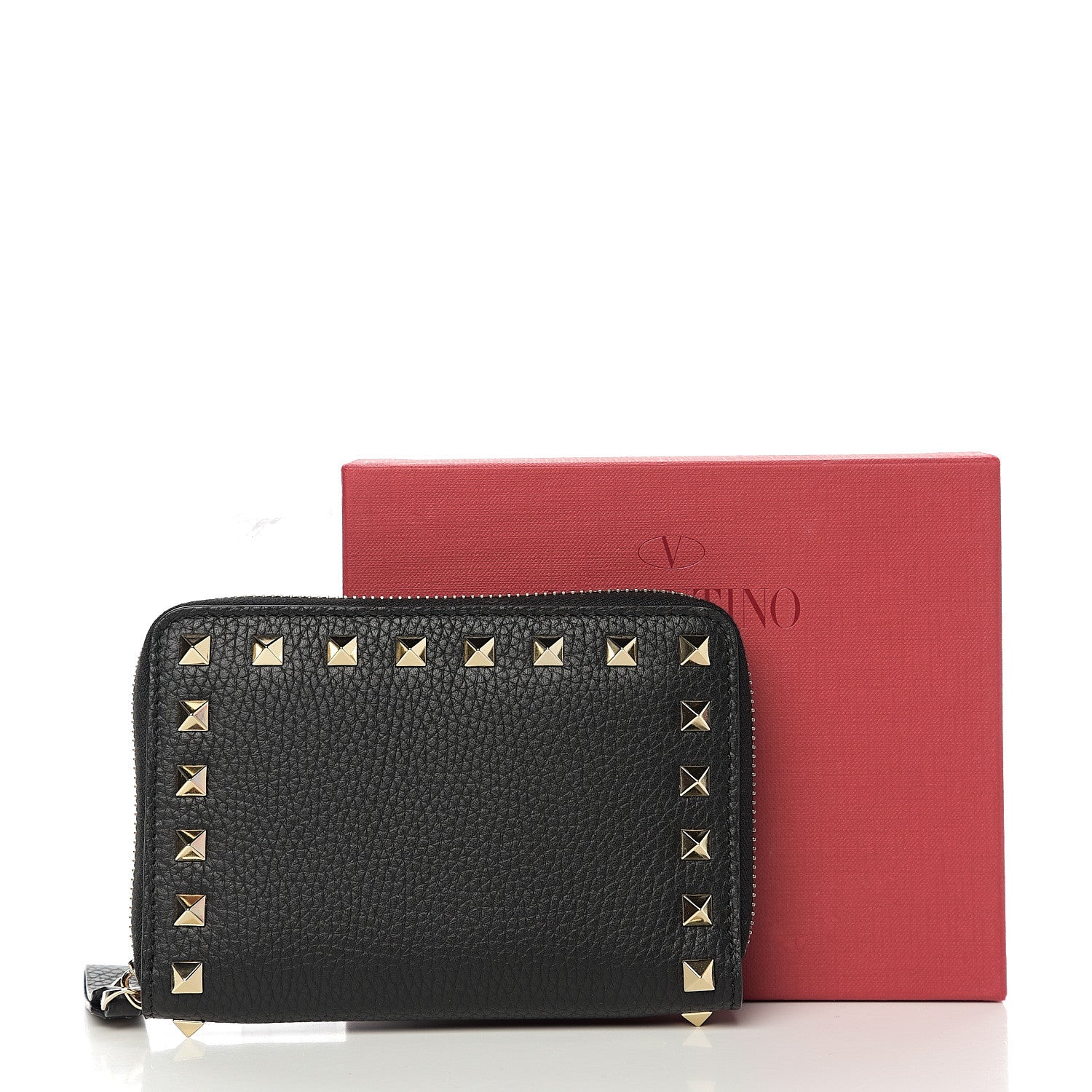 Valentino Garavani Pebbled Calfskin Medium Rockstud Organizer Zip Around Wallet Black 6 of 6