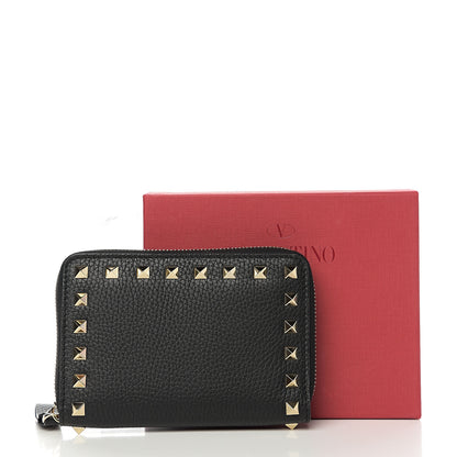Valentino Garavani Pebbled Calfskin Medium Rockstud Organizer Zip Around Wallet Black 6 of 6