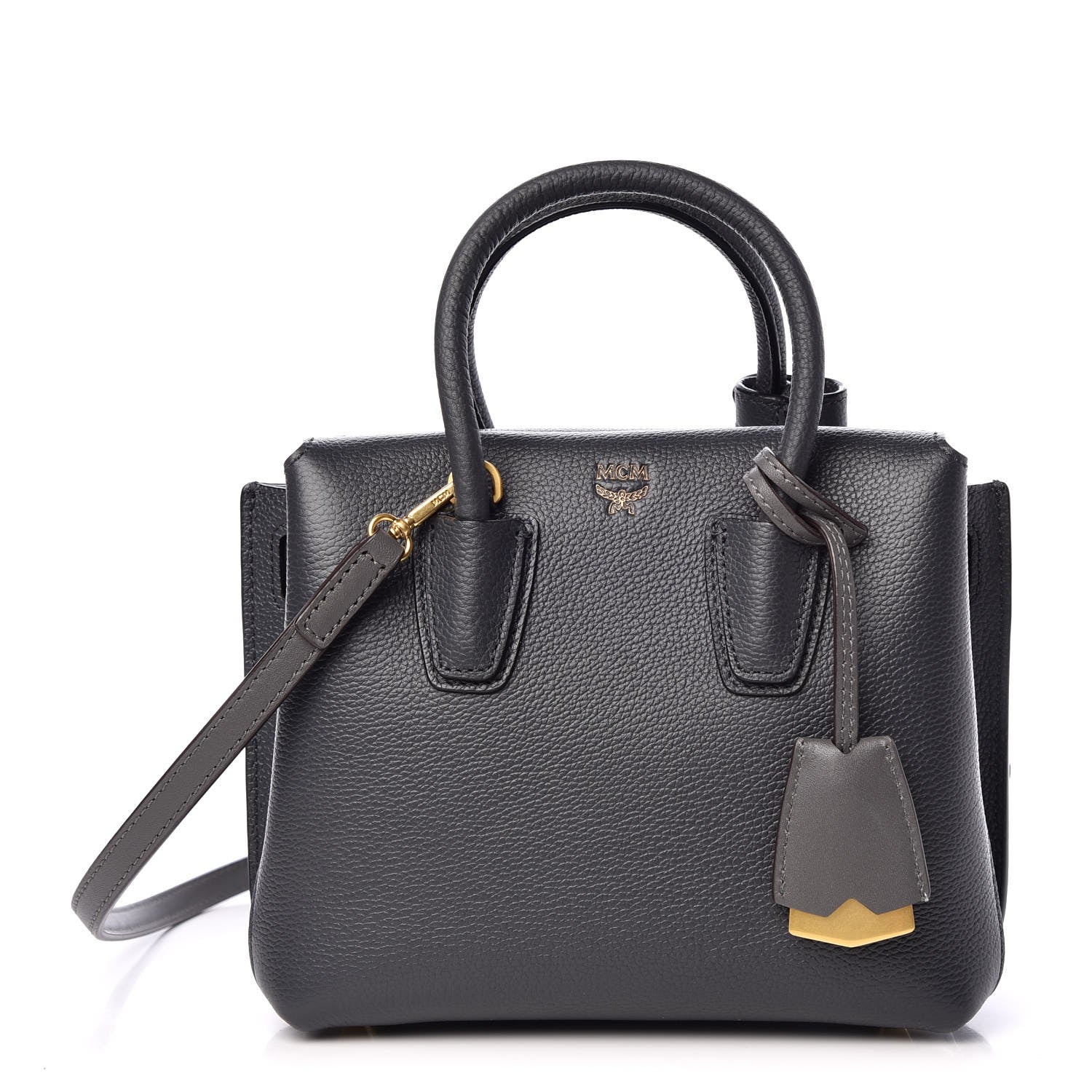 MCM Grained Calfskin Mini Milla Tote Phantom Grey 1 of 9