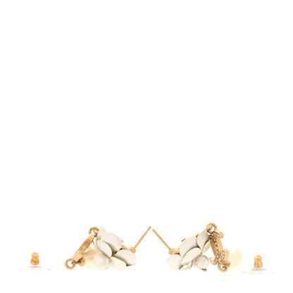 Chanel Metal Crystal Pearl 90s Camellia CC Drop Earrings Gold 3 of 4