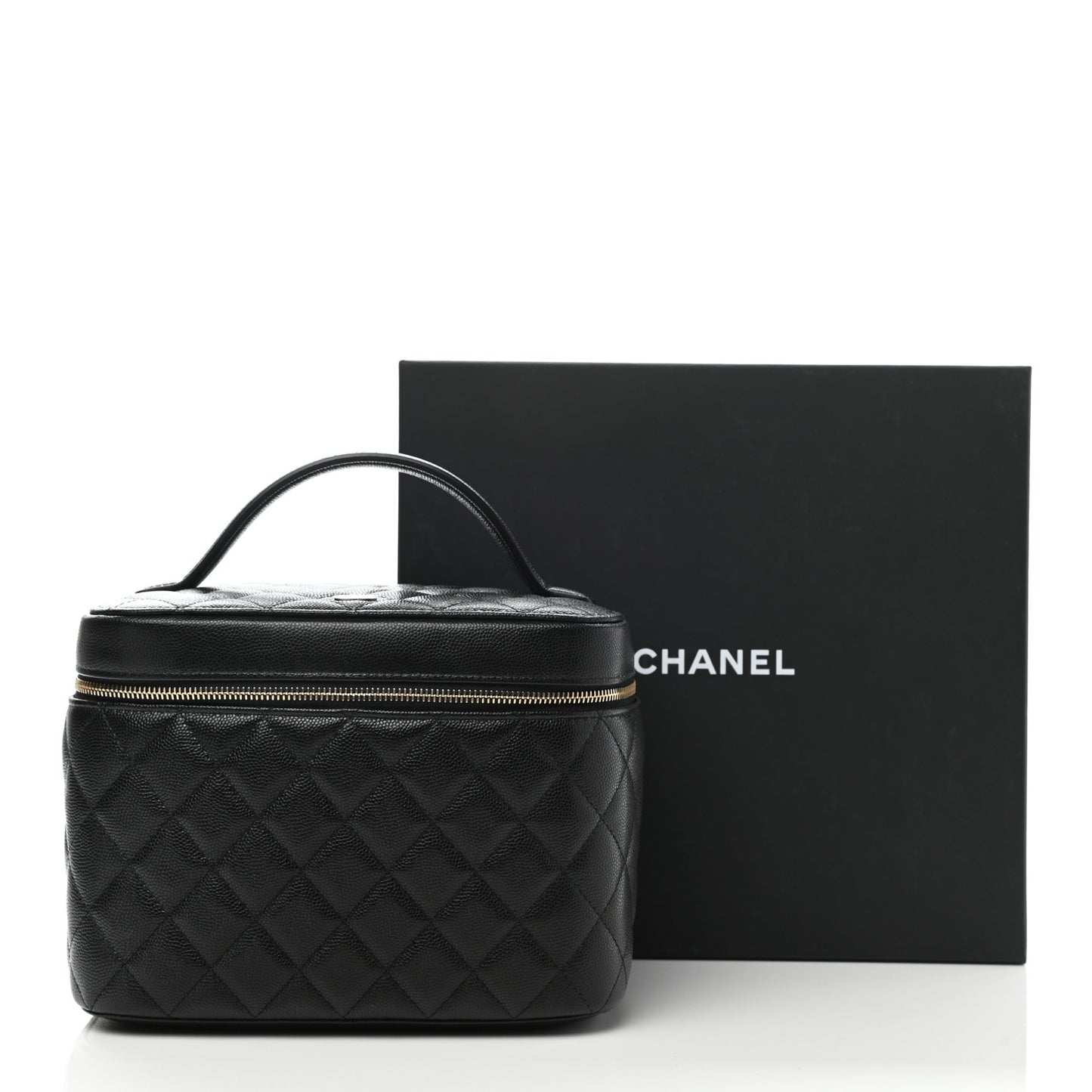 Caviar Quilted Large Vanity Pouch Black