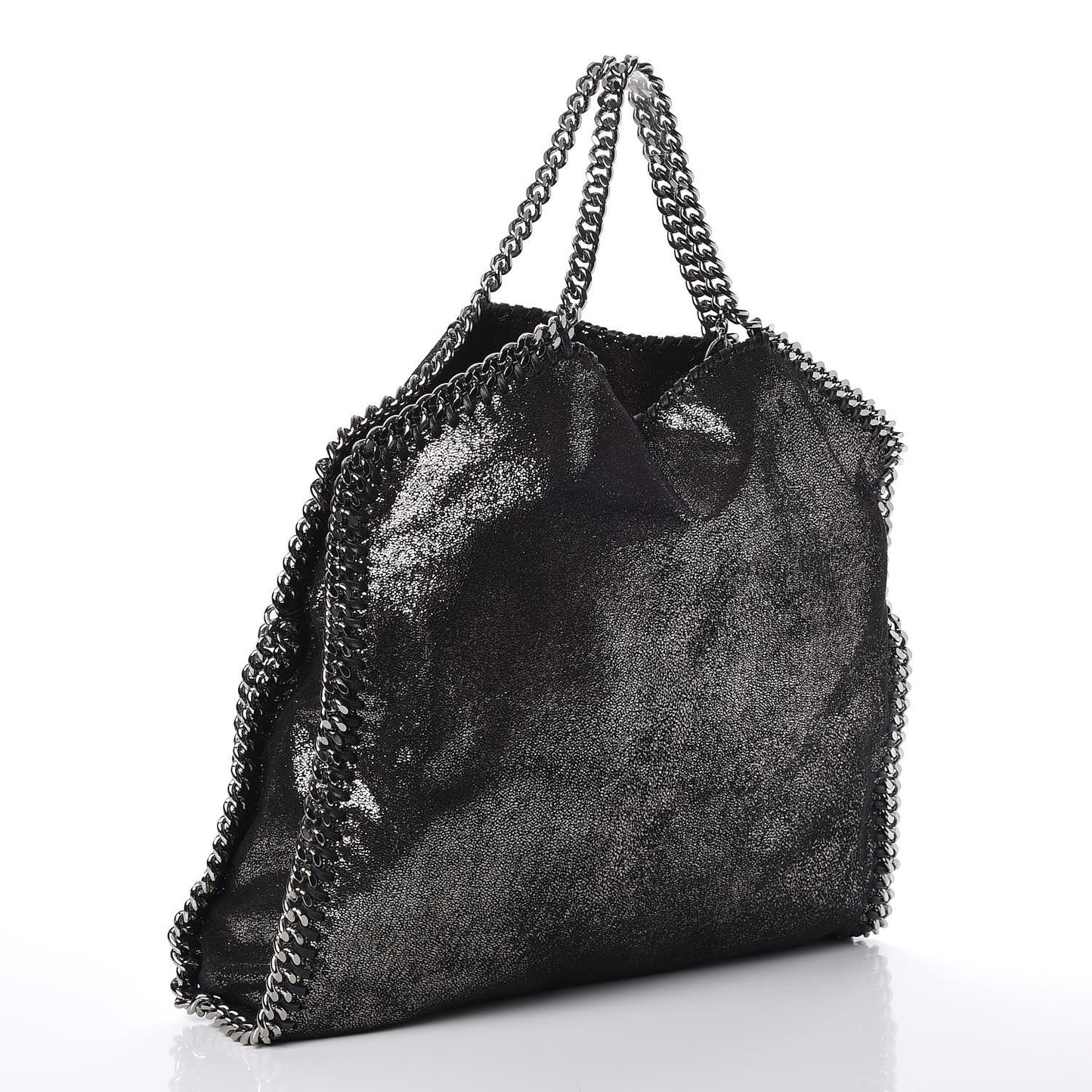Chamois Shiny Dotted Falabella Fold Over Tote Ruthenium