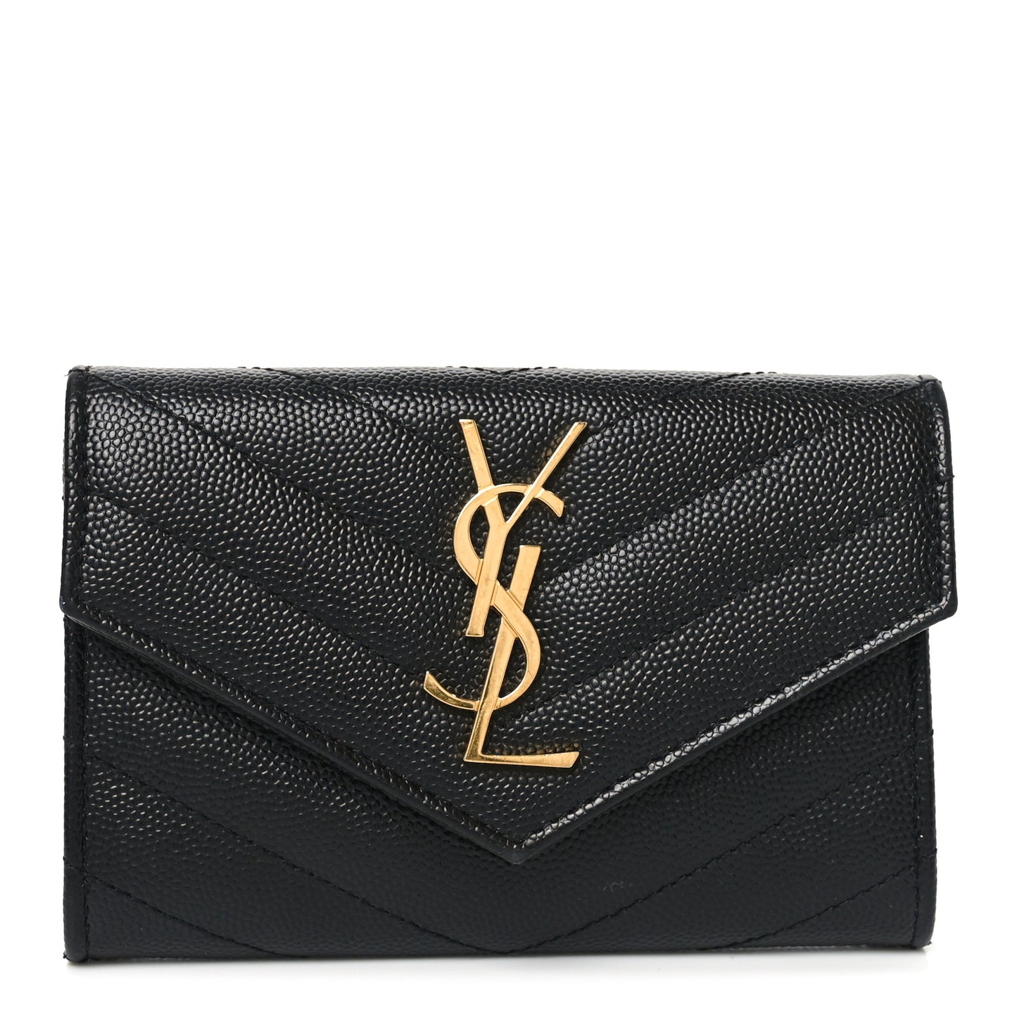 Grain De Poudre Matelasse Chevron Small Monogram Envelope Wallet Black