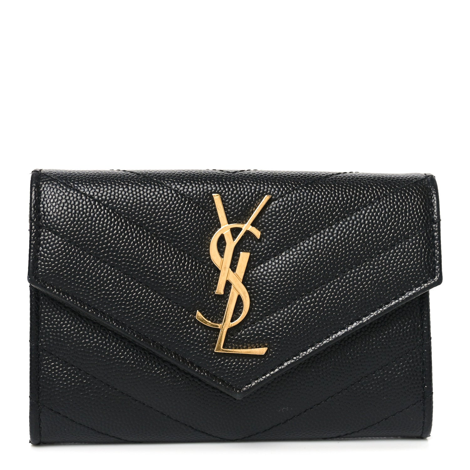Saint Laurent Grain De Poudre Matelasse Chevron Small Monogram Envelope Wallet Black 1 of 6
