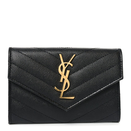 Saint Laurent Grain De Poudre Matelasse Chevron Small Monogram Envelope Wallet Black 1 of 6