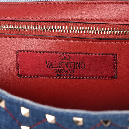 Valentino Garavani Denim Fringe Maxi Rockstud Spike Shoulder Bag Blue 6 of 8