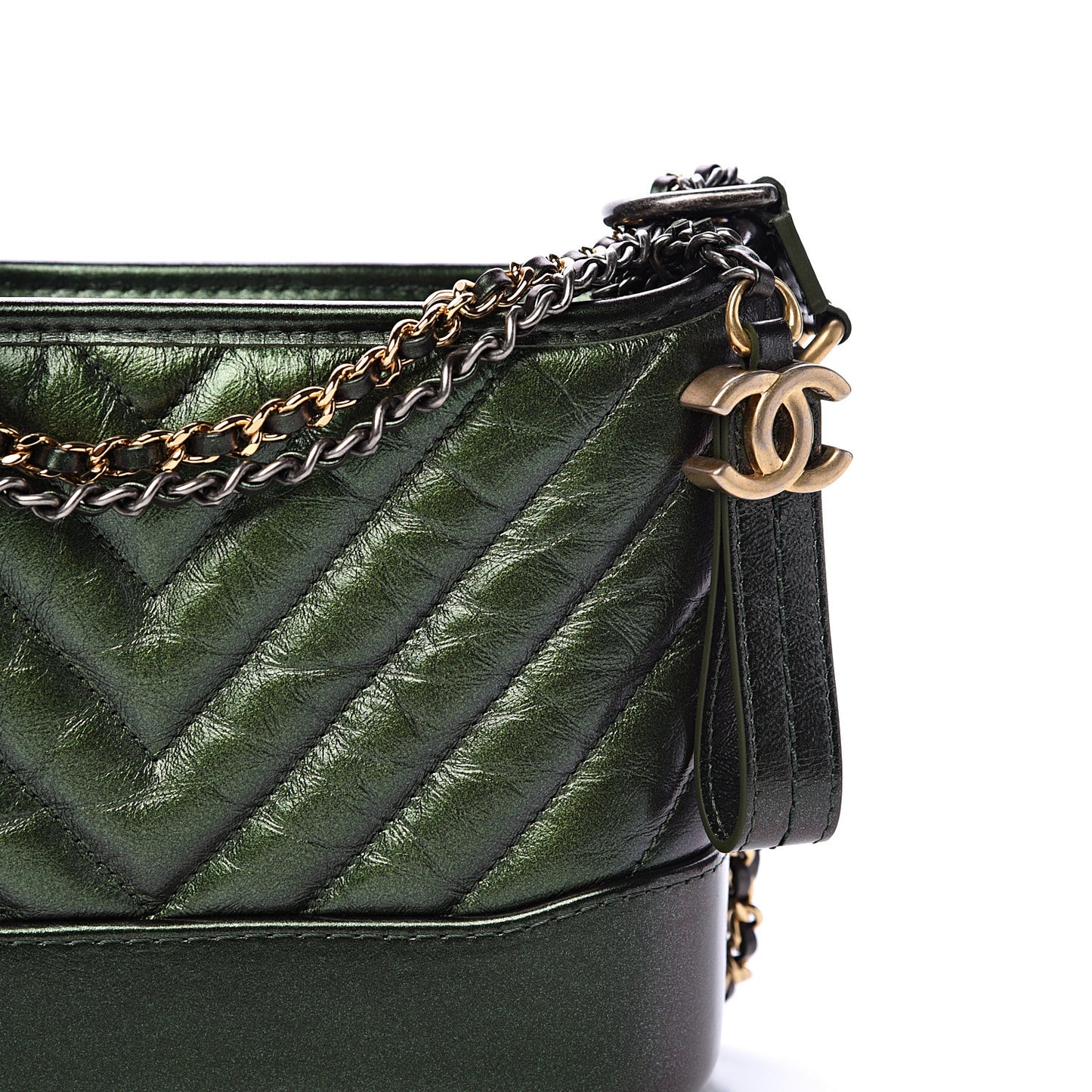 Metallic Calfskin Chevron Quilted Small Gabrielle Hobo Green