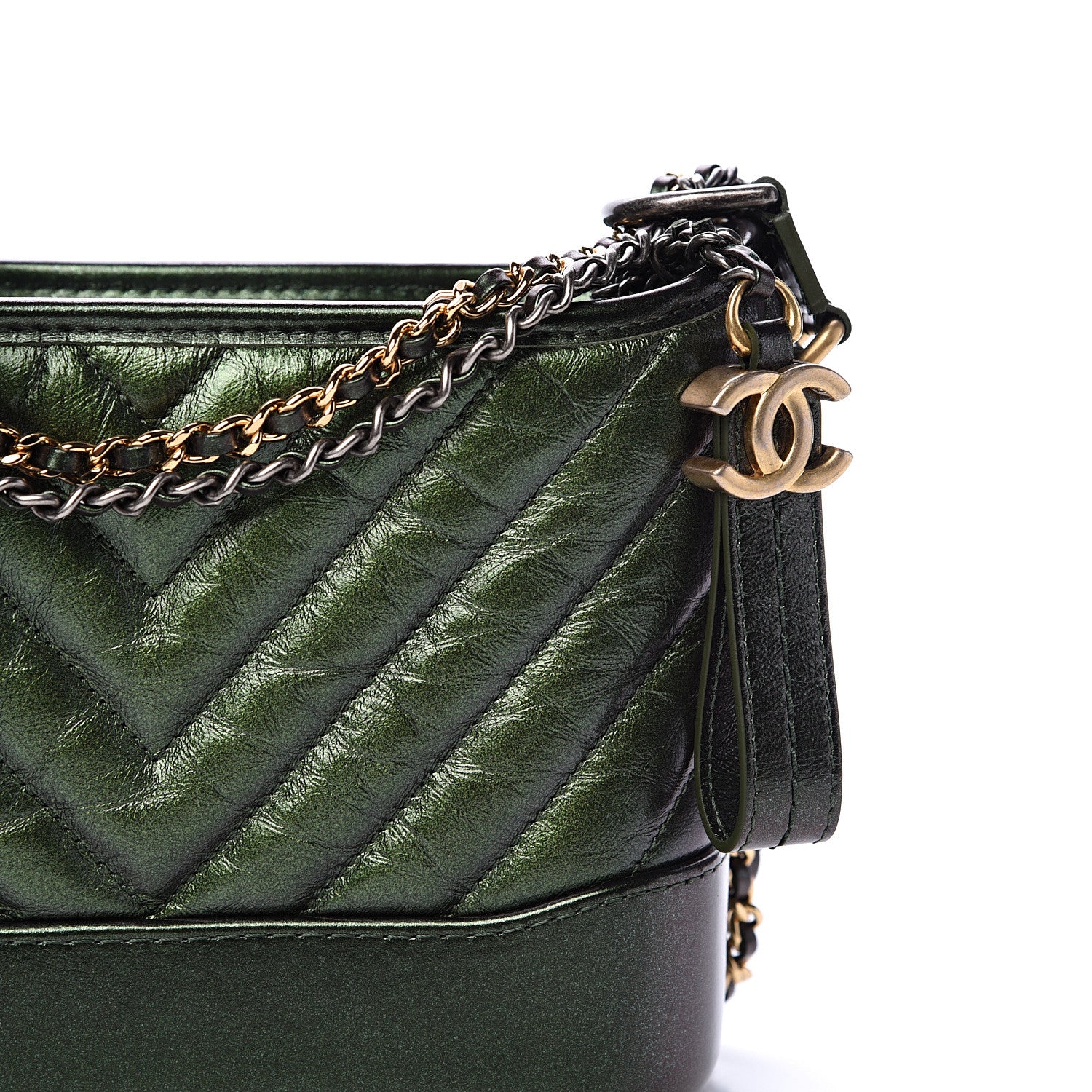 Chanel Metallic Calfskin Chevron Quilted Small Gabrielle Hobo Green 7 of 10