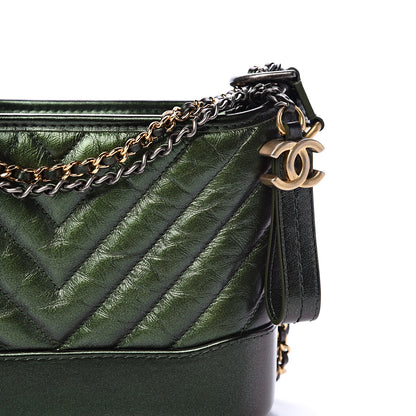Chanel Metallic Calfskin Chevron Quilted Small Gabrielle Hobo Green 7 of 10