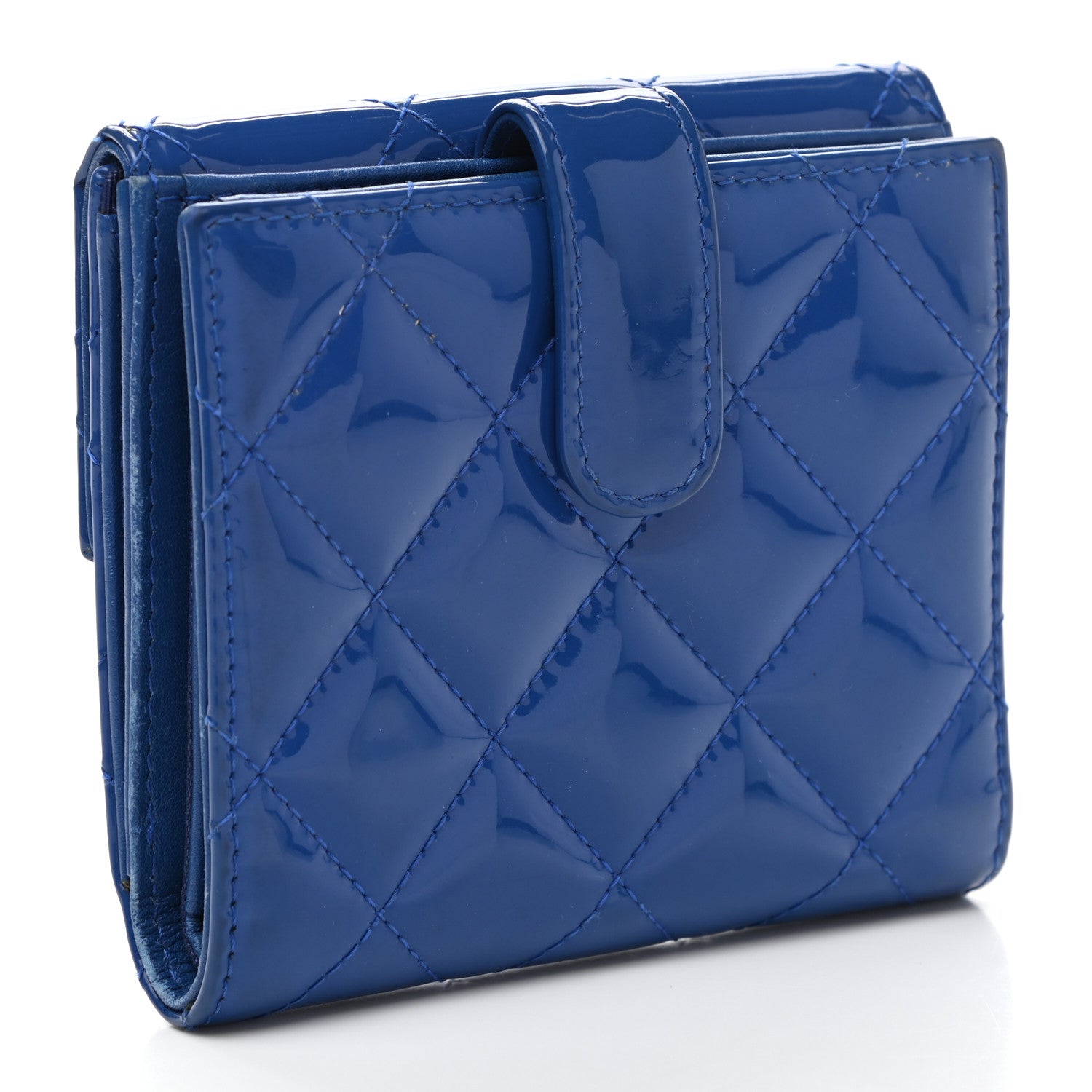 Chanel Patent Quilted Compact French Flap Wallet Blue 3 of 8