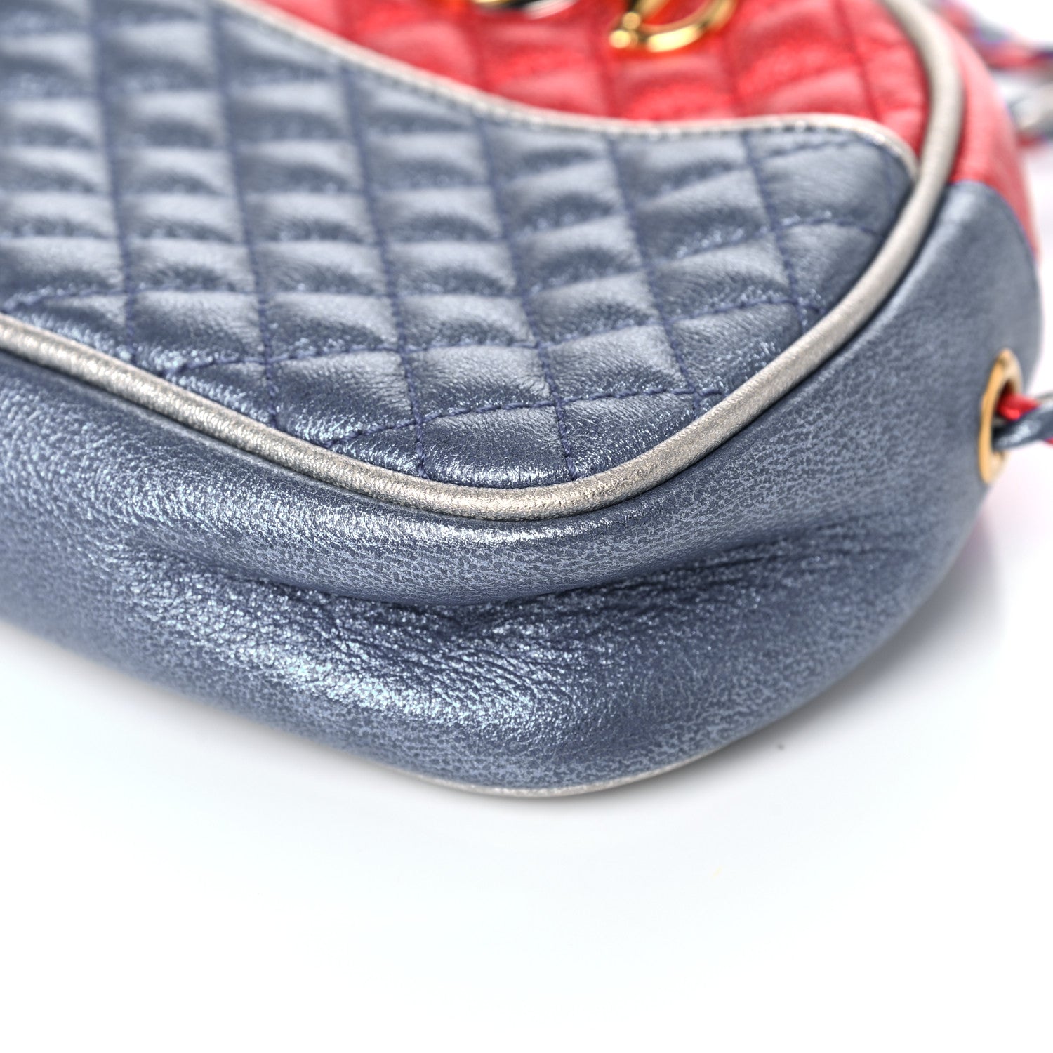 Gucci Laminated Nappa Trapuntata Mini Zumi Dome Shoulder Bag Rosso Marine Argento 9 of 13
