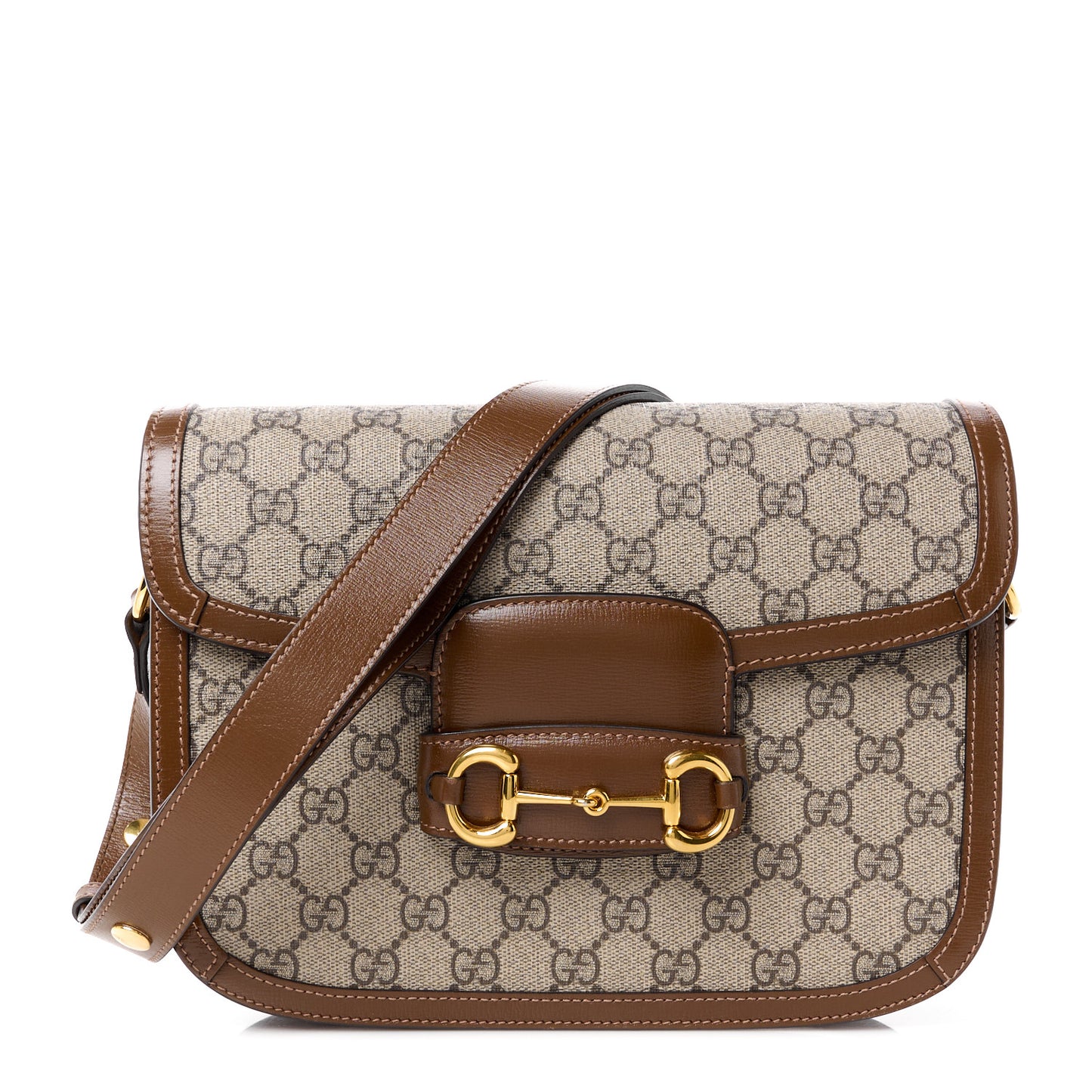 GG Supreme Monogram Horsebit 1955 Shoulder Bag Beige Brown Sugar