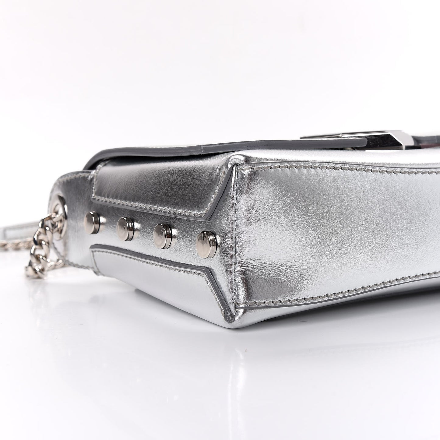 Metallic Calfskin Lockett Petite Shoulder Bag Silver