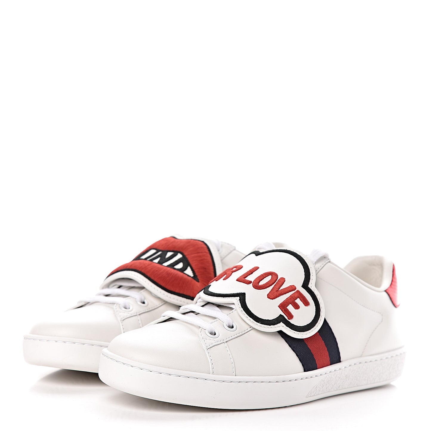 Calfskin Ayers Web Blind for Love Embroidered Womens Ace Sneakers 37.5 White