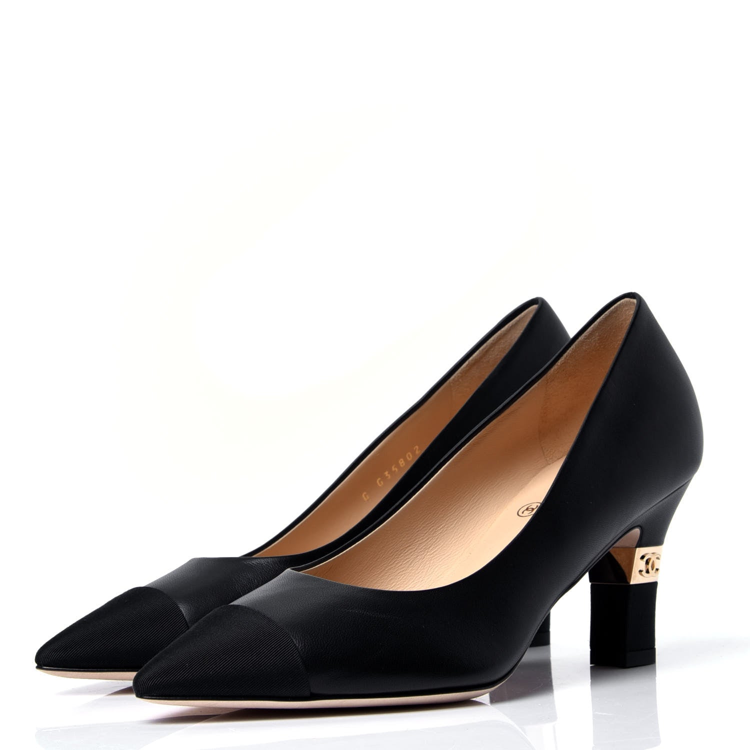 Chanel Goatskin Grosgrain Cap Toe CC Pumps 36.5 Black 2 of 7