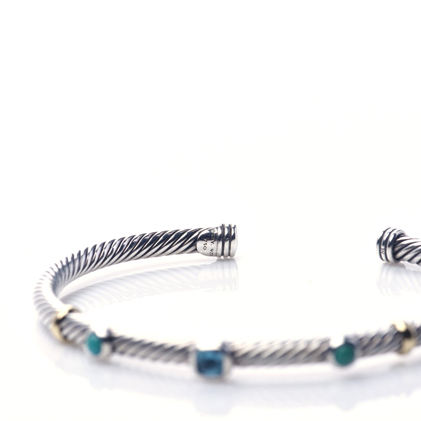 Sterling Silver 18K Yellow Gold Blue Topaz Turquoise 4mm Renaissance Bracelet