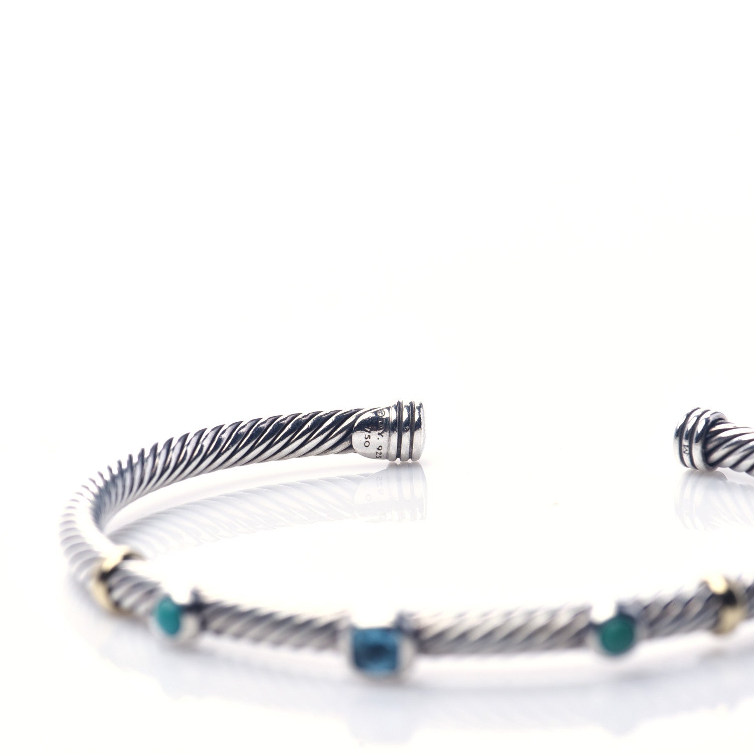 David Yurman Sterling Silver 18K Yellow Gold Blue Topaz Turquoise 4mm Renaissance Bracelet 4 of 4