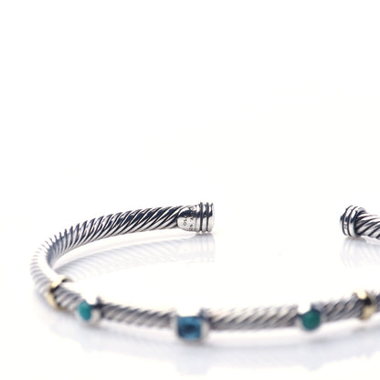 David Yurman Sterling Silver 18K Yellow Gold Blue Topaz Turquoise 4mm Renaissance Bracelet 4 of 4