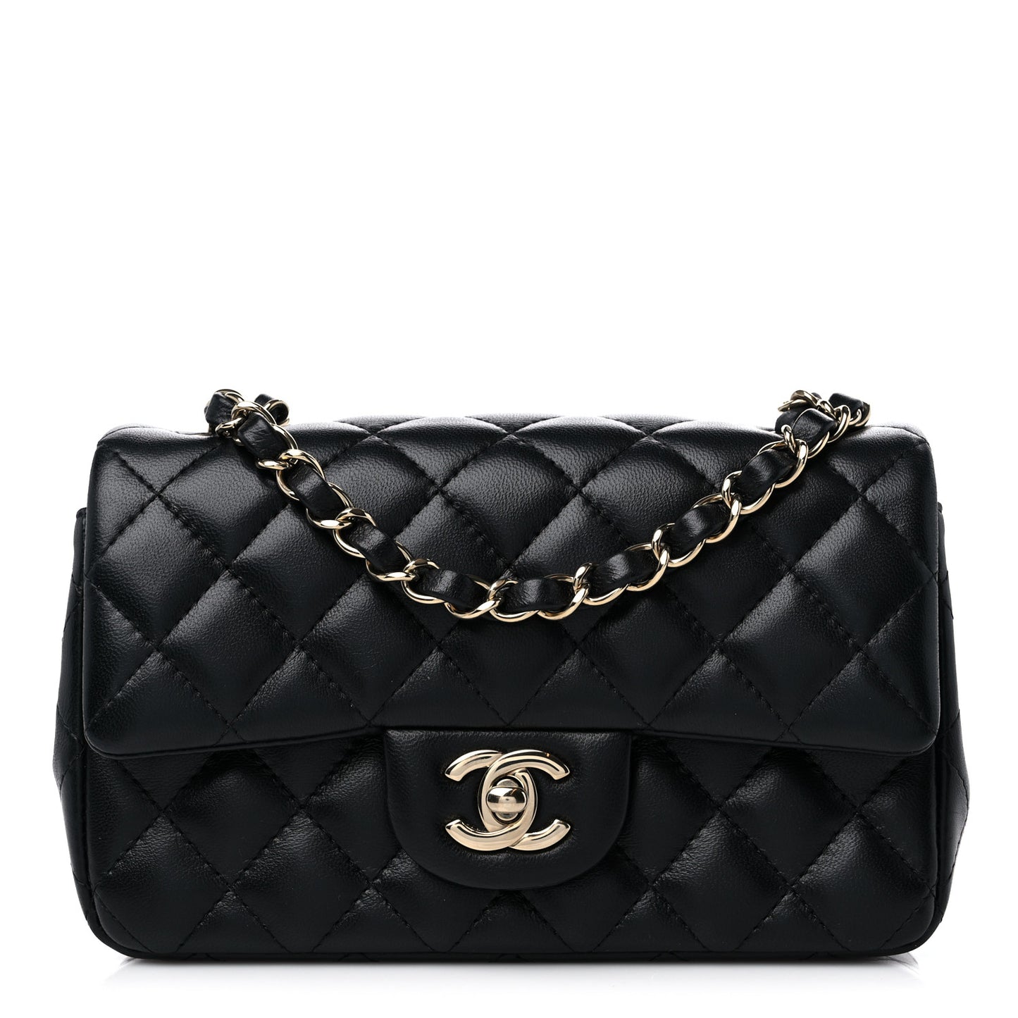 Lambskin Quilted Mini Rectangular Flap Black