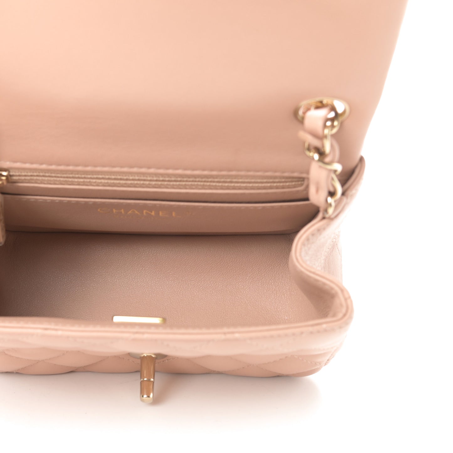 Lambskin Quilted Mini Square Flap Beige