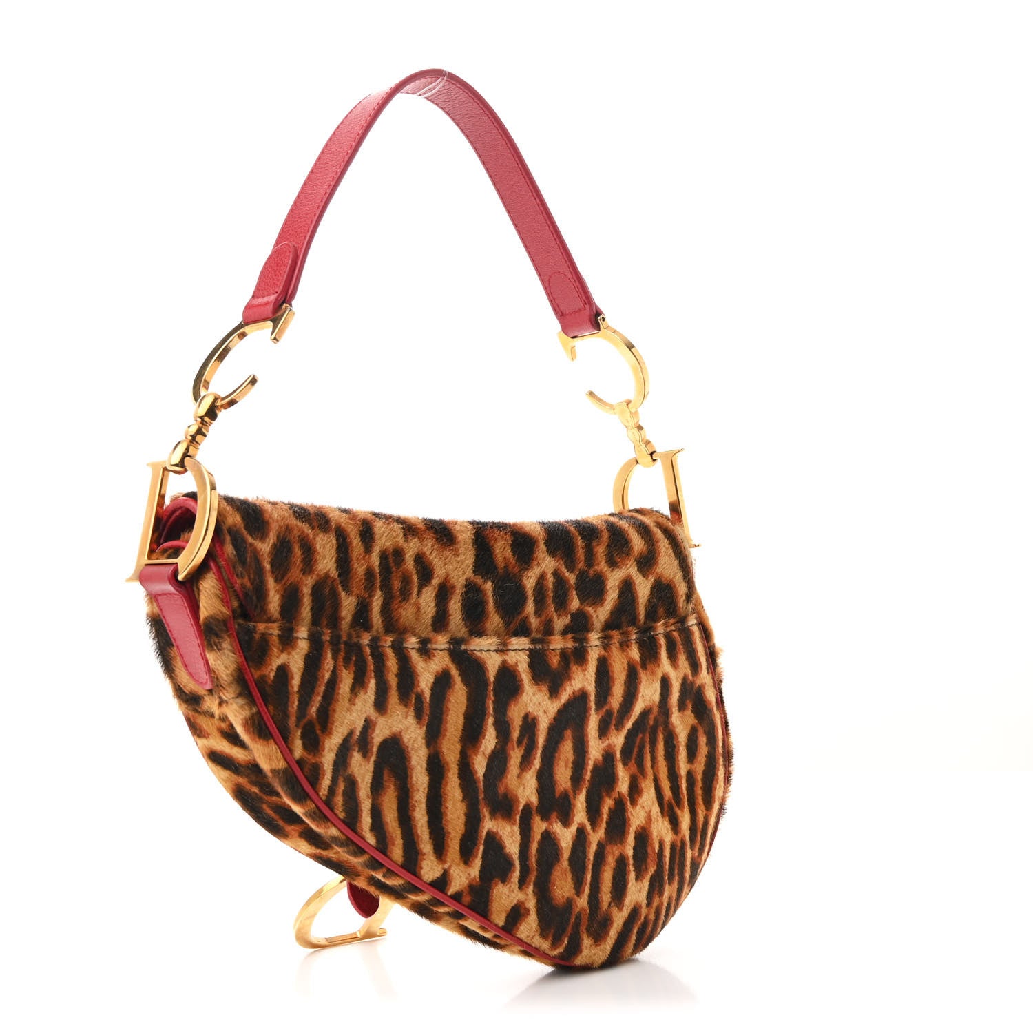 Christian Dior Pony Hair Leopard Saddle Bag Red 3 of 10
