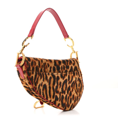 Christian Dior Pony Hair Leopard Saddle Bag Red 3 of 10