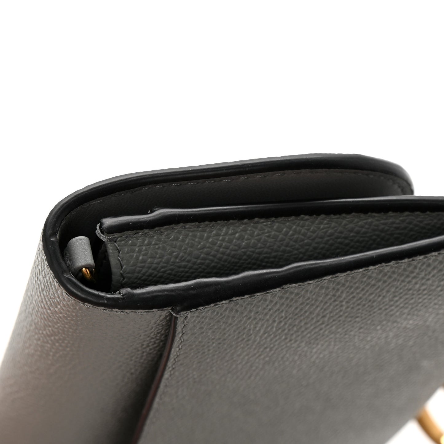 Grained Calfskin Saddle Chain Wallet Pouch Grey Stone