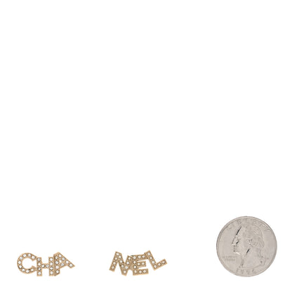 Chanel Crystal Cha-Nel Logo Earrings Gold 2 of 4