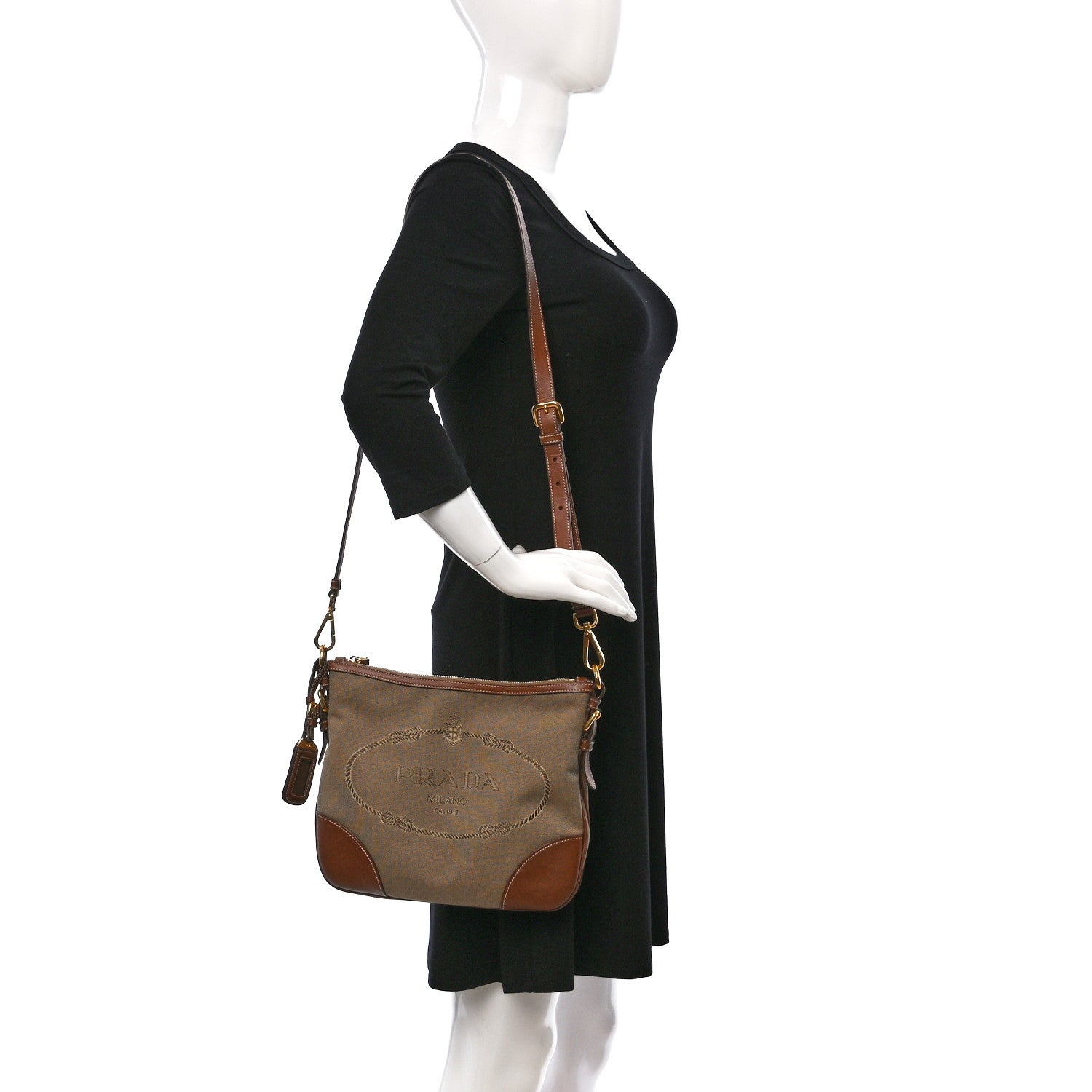Prada Jacquard Logo Flat Messenger Bag Corda Brandy 2 of 8