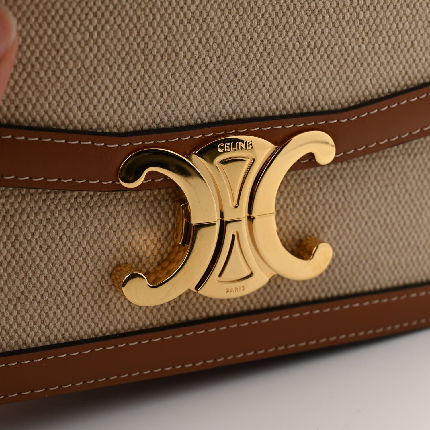 Celine Canvas Calfskin Triomphe Medium Triomphe Bag Natural Tan 12 of 13