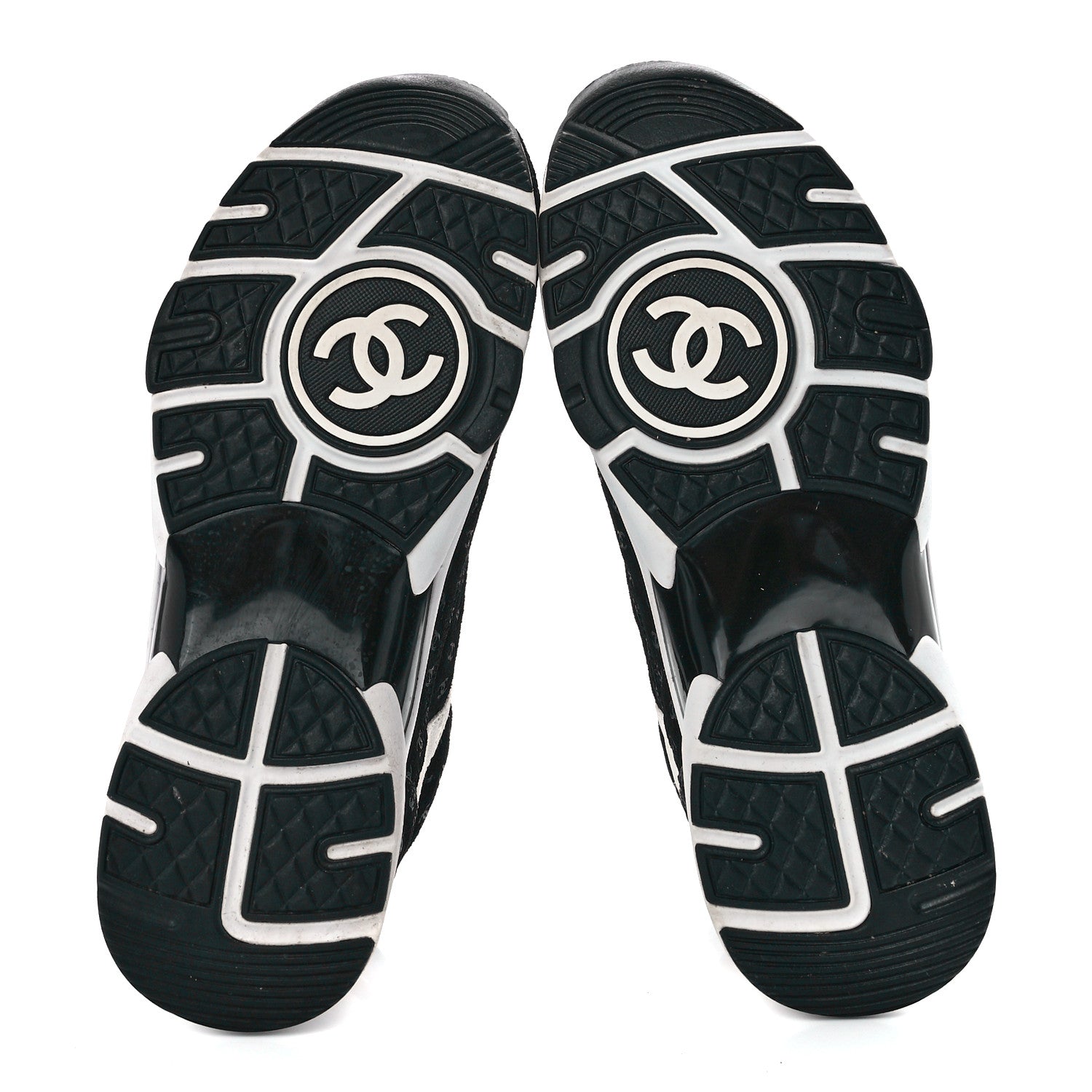 Chanel Nylon Suede Calfskin Printed CC Sneakers 40 White Black 5 of 9