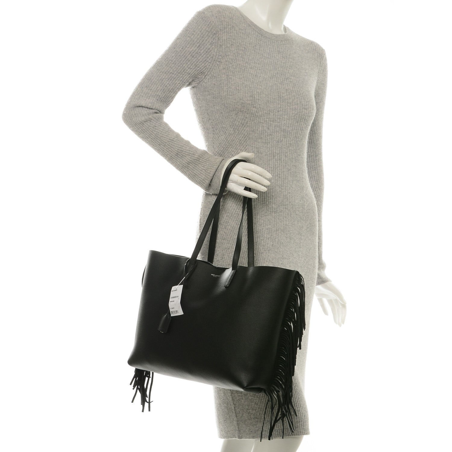 Saint Laurent Calfskin Large Fringe Shopping Tote Black 2 of 7