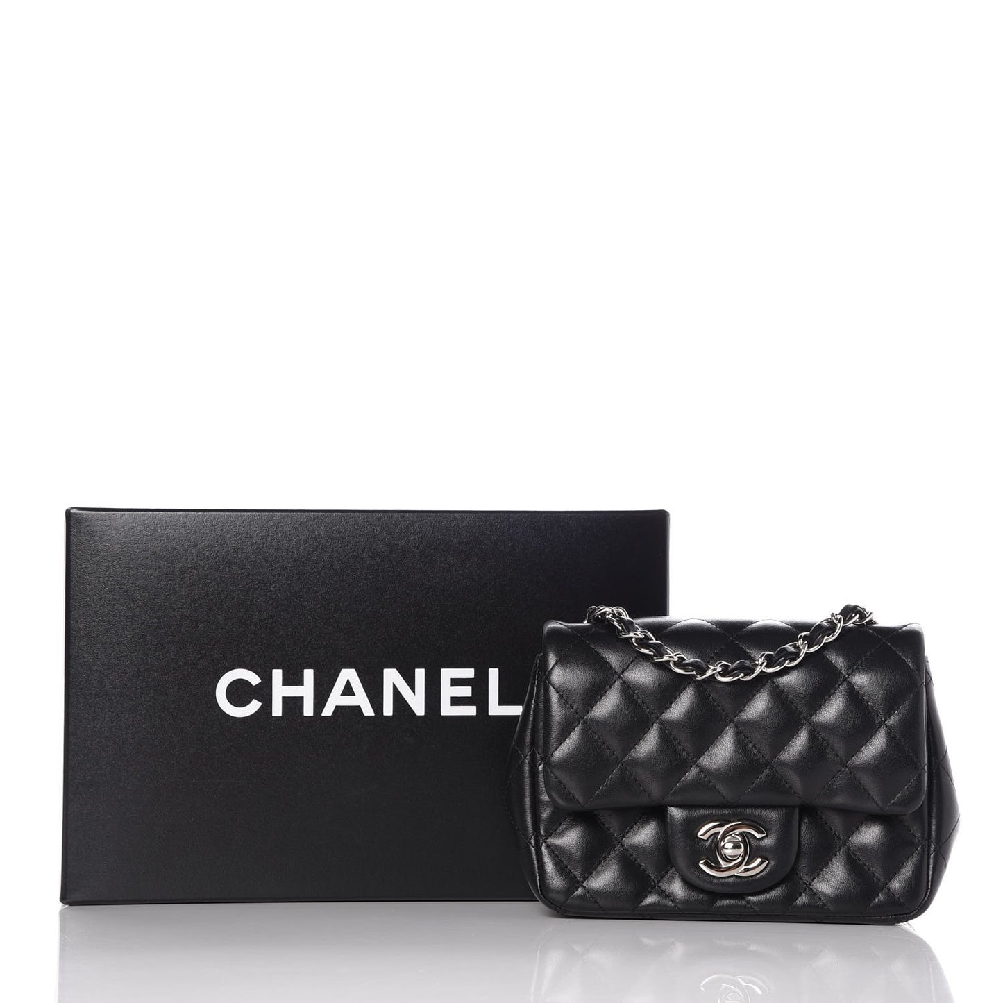 Lambskin Quilted Mini Square Flap Black